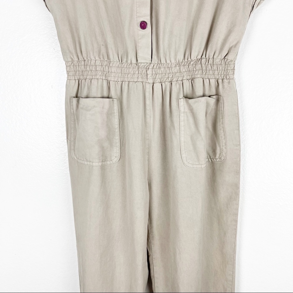 ZARA Cream 100% Cotton Utility Snap Button Closure Hoodie Jumpsuit, Size 12 Boho - Picture 11 of 12